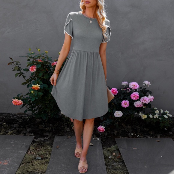 women's Round Neck Short Sleeve Mid Length Dress - Picture 2 of 16